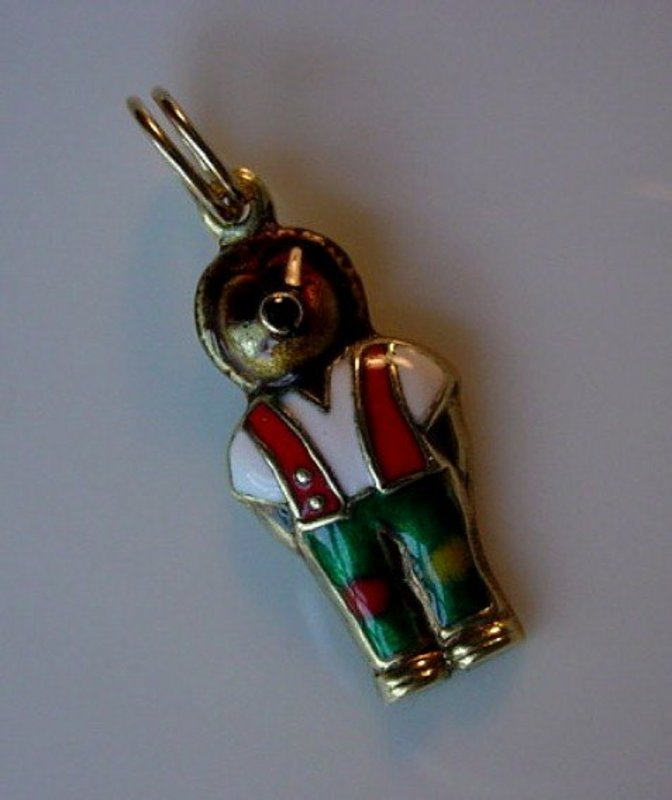 14K GOLD TEDDY BEAR CHARM MULTI COLOR ENAMELS