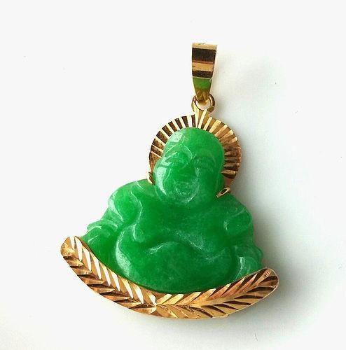 18K APPLE JADE BUDDHA PENDANT (item #457131)