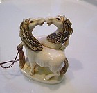 FINELY CARVED IVORY 2 HORSES NETSUKE