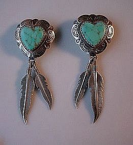 STER HEART FEATHERS & TURQUOISE NATIVE AMERICAN ER's