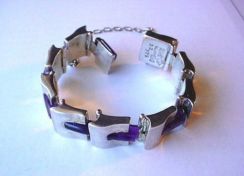 SIGNED ANTONIO 970 SILVER & AMETHYST BRACELET