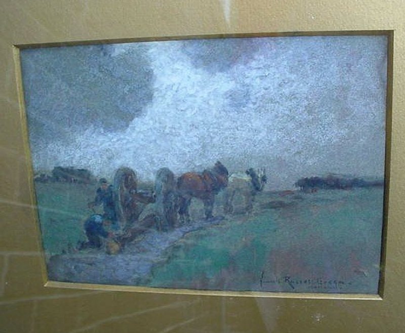 3 OILS &amp; 1 WATERCOLOR BY LISTED ARTIST... F.R.GREEN