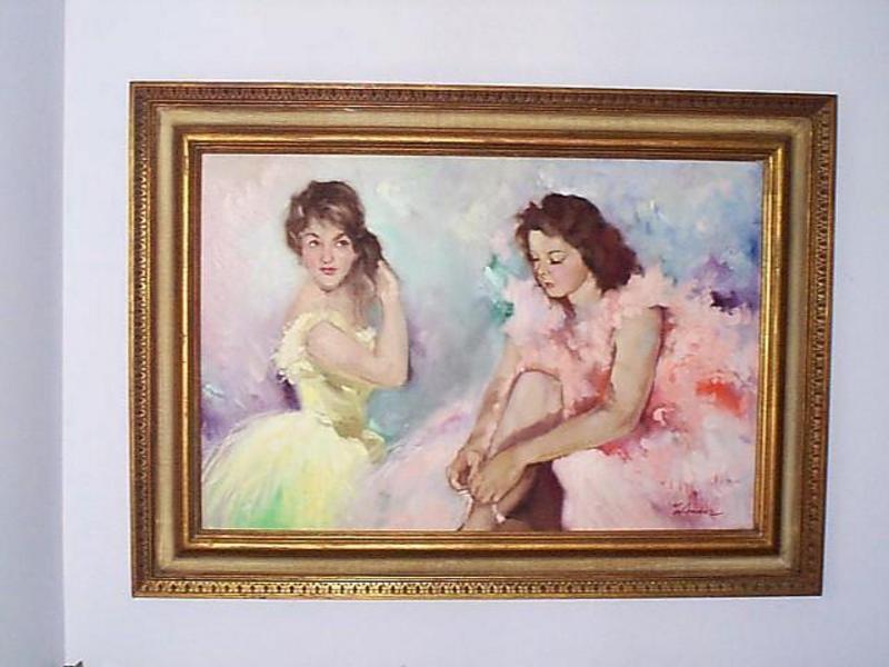 Painting of TWO BALLERINAS  { OIL ON CANVAS
