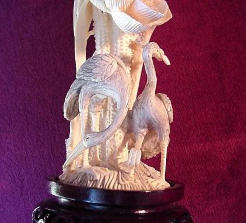 Chinese IVORY CARVING CRANES &amp; LOTUS