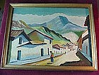 South American VILLAGE SCENE { signed OC