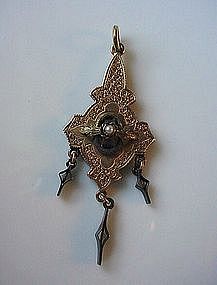 Antique Victorian Gold LAVALIERE WITH PEARL