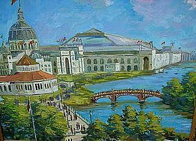 CHICAGO WORLDS FAIR OF 1893 PAINTING... OIL ON BOARD