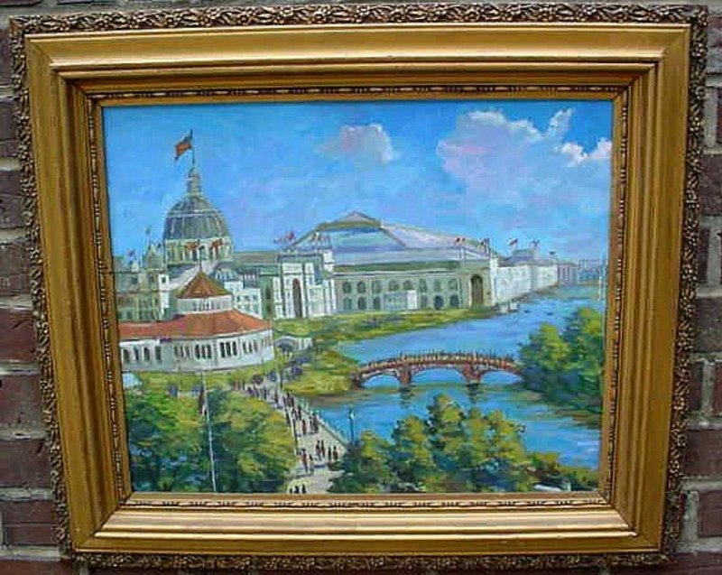 CHICAGO WORLDS FAIR OF 1893 PAINTING... OIL ON BOARD