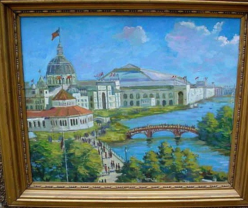 CHICAGO WORLDS FAIR OF 1893 PAINTING... OIL ON BOARD
