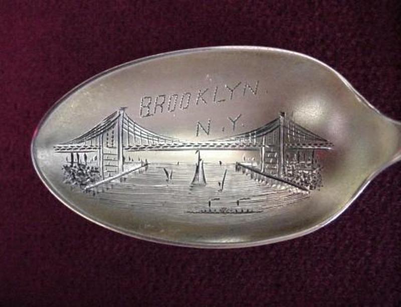Great STER~ENAMEL BROOKLYN BRIDGE SPOON{1895
