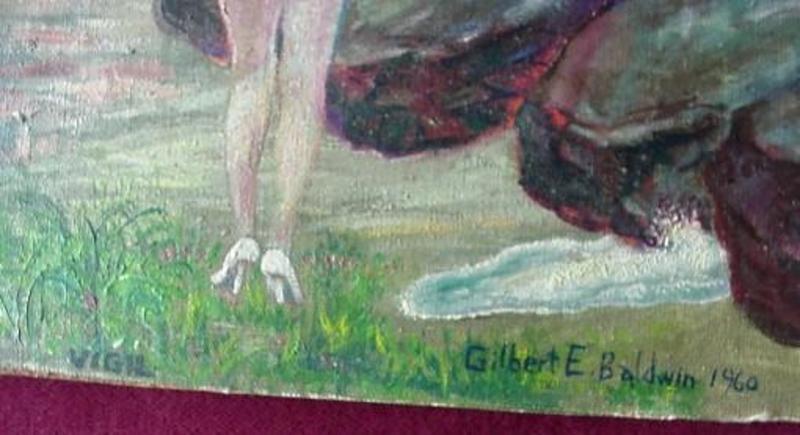 OIL on ARTIST's BOARD..NUDE LADY with Parasol by GILBERT E. BALDWIN