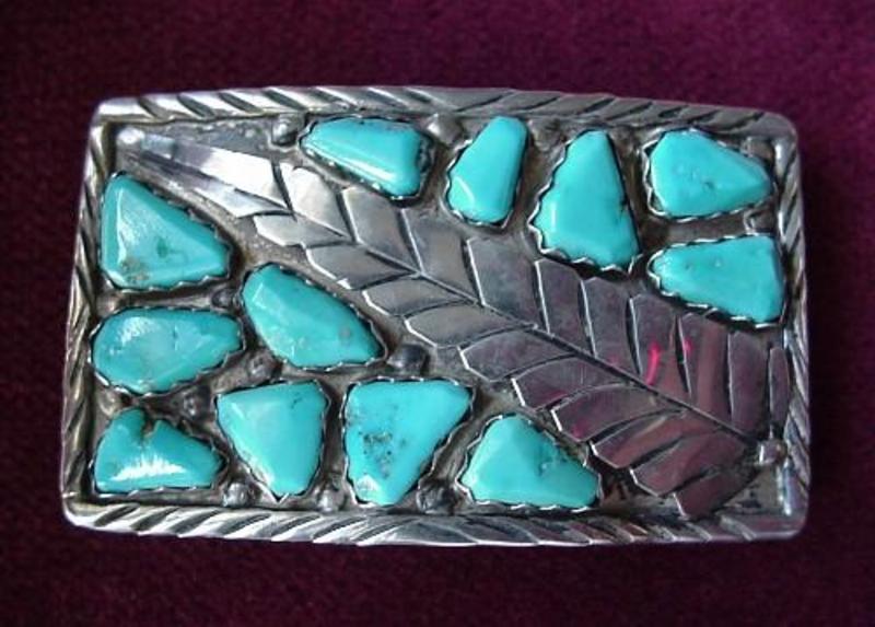 Sterling &amp; Multi TURQUOISE BUCKLE ca. 1950