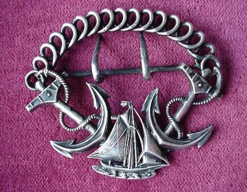 Antique Sterling LADIES SHIP~NAUTICAL BUCKLE