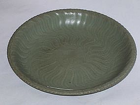 Ming Dynasty - Rare "Sun Motif"  Longquan Celadon Dish