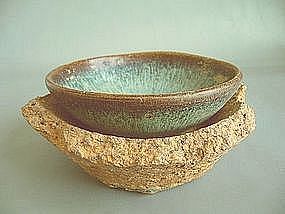 Song Dynasty - Small Jun Bowl Fused to Sagger