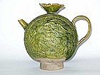 Liao Dynasty - Moulded Green Glazed Moon Flask Ewer