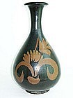 Yuan Dynasty-Black Glazed Bottle Vase ( Yuhuchun Ping)