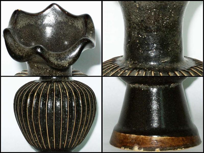 Song - Jin Dynasty: Black Glazed Ribbed Vase