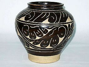 Yuan Dynasty – Carved Cizhou Glazed Stoneware Wine Jar