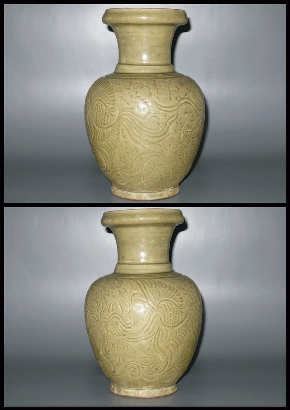 Yuan Dynasty -  Dragon and Phoenix Motif Celadon Vase