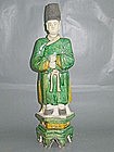 Ming Dynasty - Large Funerary Green Glazed Attendant