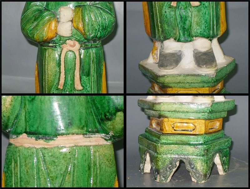 Ming Dynasty - Large Funerary Green Glazed Attendant