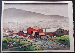 Hashiguchi Goyo Japanese Woodblock Print - Rain at Yabakei