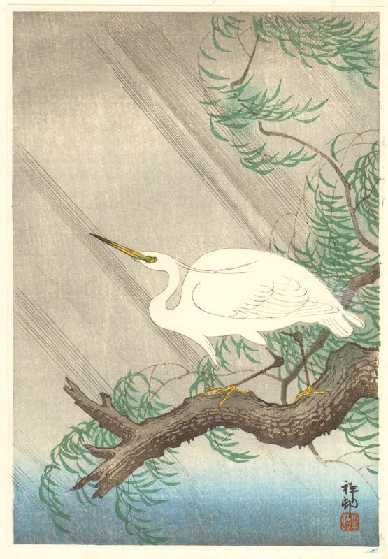 Ohara Koson (Shoson) Woodblock Print - Egret on Willow SOLD
