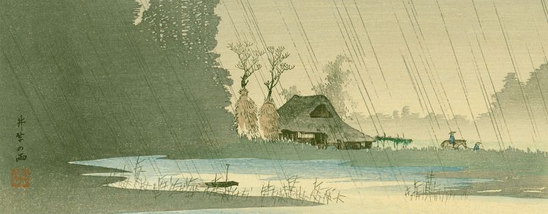 Takahashi Shotei Woodblock Print - Rain at Igusa - Pre-earthquake SOLD