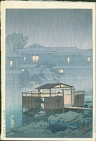 Kawase Hasui Japanese Woodblock Print - Rain Shuzenji, 1st ed SOLD