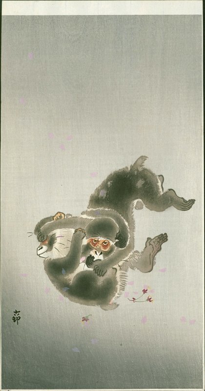 Ohara Koson Japanese Woodblock Print - Playing Monkeys