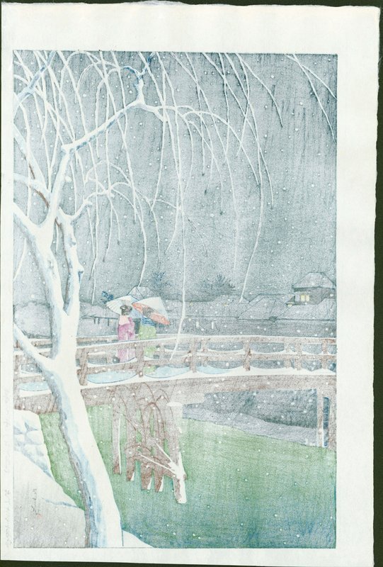 Kawase Hasui Woodblock Print - Evening Snow, Edo River SOLD