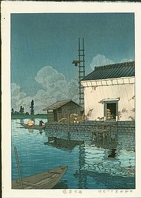 Kawase Hasui Japanese Woodblock Print - Rain at Ushibori SOLD