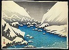 Narazaki Eisho Japanese Woodblock Print - Futagawa River in Snow SOLD