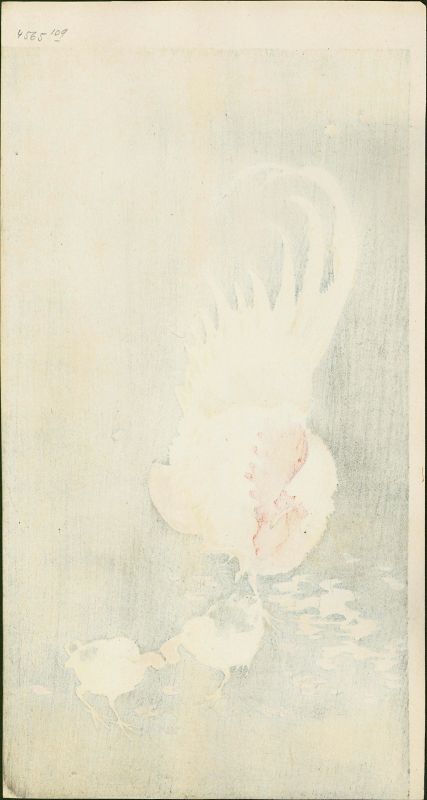 Ohara Koson Japanese Woodblock Print - Rooster and Two Chicks SOLD