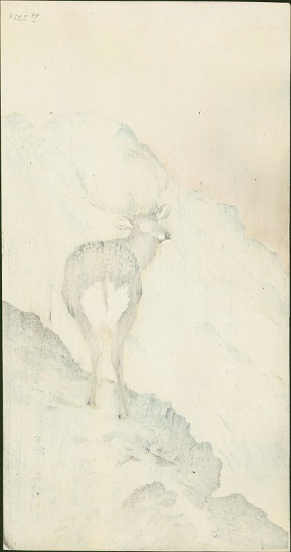 Ohara Koson Japanese Woodblock Print - Deer in mountains SOLD