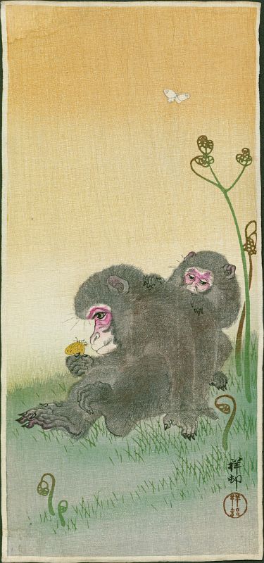 Ohara Koson (Shoson) Japanese Woodblock Print - Two Monkeys