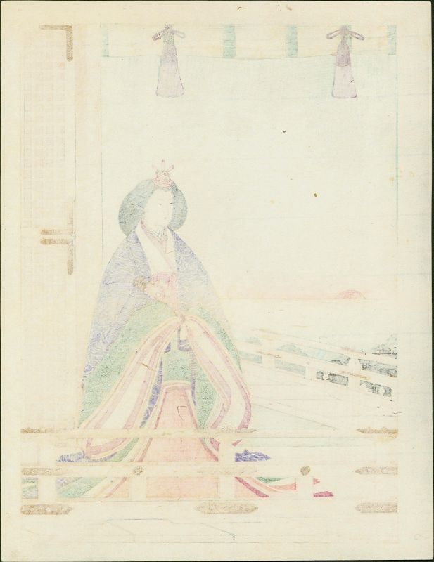 Japanese Woodblock Print - Woman in Purple on Balcony