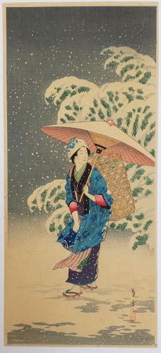 Takahashi Shotei Japanese Woodblock Print - Spring Snow SOLD