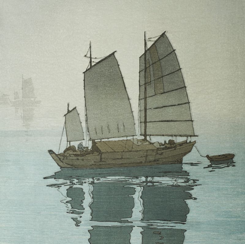Hiroshi Yoshida Japanese Woodblock Print - Sailing Boats, Mist SOLD