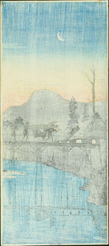 Takahashi Shotei Japanese Woodblock Print - Evening Glow Sakawa Bridge