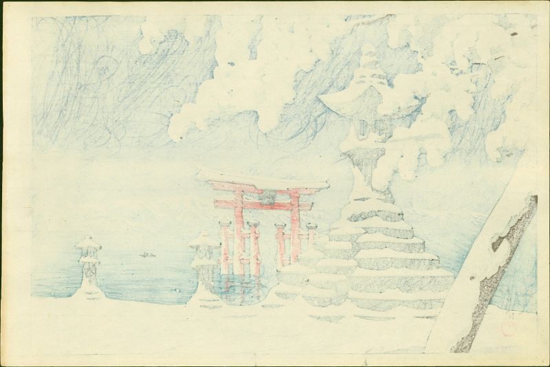 Kawase Hasui Japanese Woodblock Print - Snow at Itsukushima SOLD