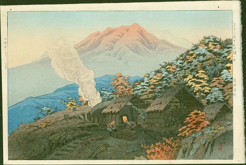 Ito Takashi Japanese Woodblock Print- Charcoal-Making at Towadako SOLD