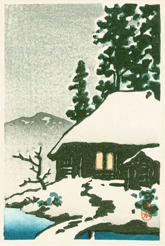 Kawase Hasui Japanese Woodblock Print - Snow-Covered Cottage