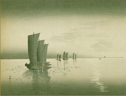 Ohara Koson Japanese Woodblock Print - Fishing Boats - Rare SOLD