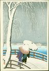 Ohara Koson Japanese Woodblock Print - Snow On Willow Bridge SOLD
