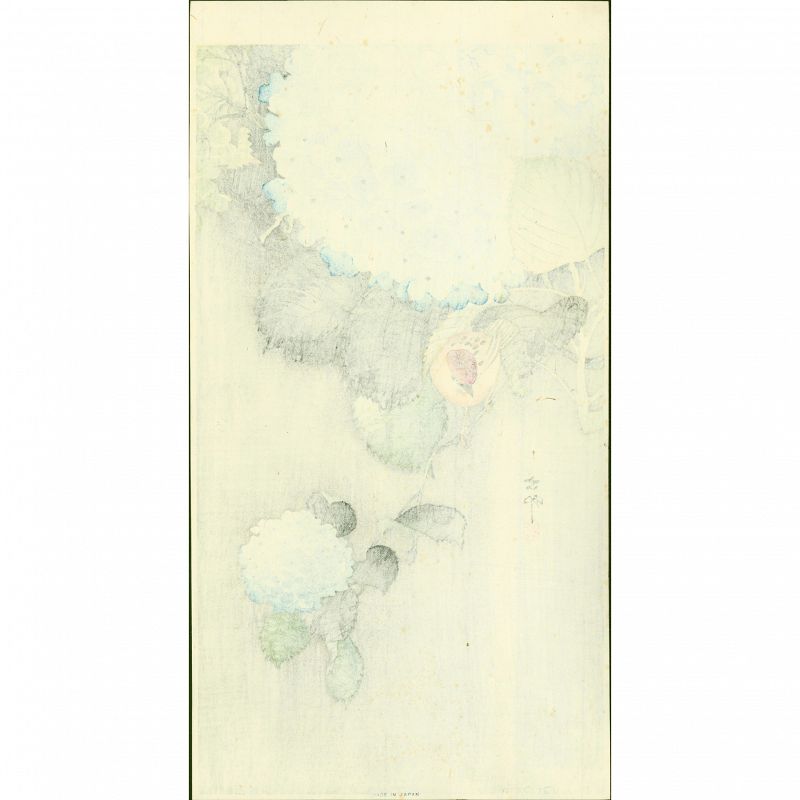 Ohara Koson Japanese Woodblock Print - Sparrow on Hortensia SOLD