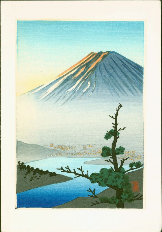 Shien Japanese Woodblock Print - Mount Fuji and River