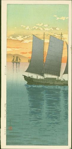 Tsuchiya Koitsu Japanese Woodblock Print - Sunset at Maiko - Rare SOLD