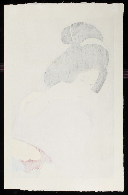 Jinbo Tomoyo Japanese Woodblock Print - Bijin in Lavender Kimono